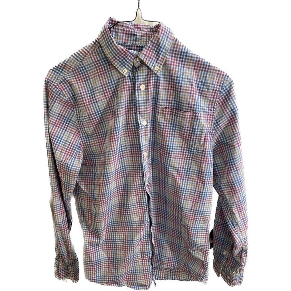 Johnnie-O Hanging Out Button Up Shirt Monaco Blue Pink Plaid Check Size Small